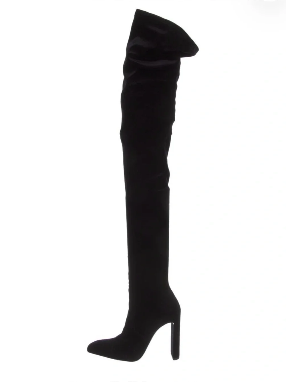 Saint Laurent Black Velvet Over-the-Knee Block Heel Boots